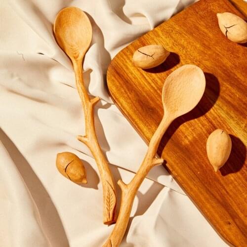 Handmade Engrave Wooden Spoon Kitchen Cooking Utensil Tool Soup Teaspoon Catering Wooden Spoon Kitchenware Coffee Apparatus