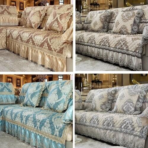 Gorgeous European Vintage Sofa Cover Cotton Linen Jacquard Lace Sofa Towel Cushion Backrest Armrest Pillowcase Combination Kit A