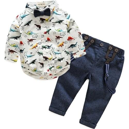 Top and Top Toddler Baby Boy Clothes Cartoon Dinosaur Print Long Sleeve Denim Pants Casual Costume Suit Infant Outfits Set