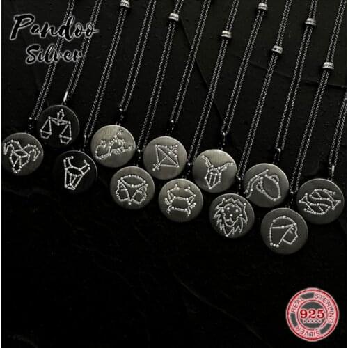 High Quality S925 Sterling Jewelry 1:1 Copy,Constellation Adjustable Necklace Black Silver,Aries Taurus Gemini Cancer Leo Virgo