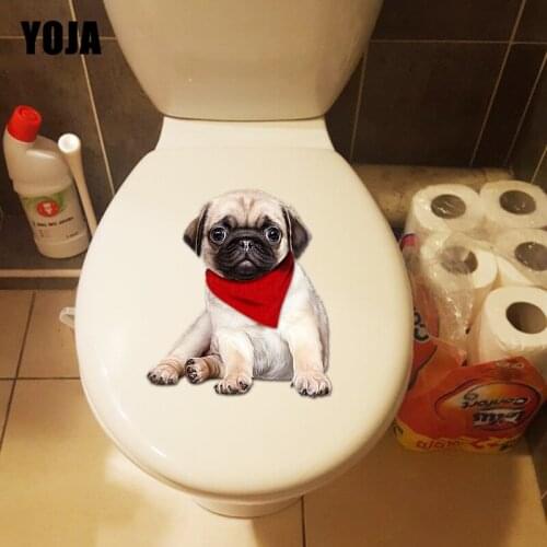 YOJA 17*19.1CM Wearing Red Scarf Dog Kids Room Wall Decals Lovely Animal Toilet Sticker T1-0227
