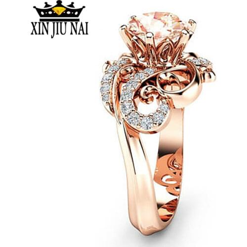 European Fashion Retro Rose Gold Color Flower Ring for Women Elegant Charming Finger Ring Wedding Engagement Jewelry Dropship