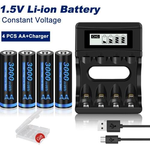 3000mWh 1.5V AA Lithium Li-ion rechargeable Battery 2A Rechargeable Batteries aa 1.5v battery with 1.5V AA AAA battery charger