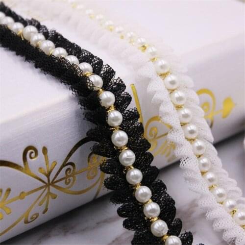 1 yards/Lot Vintage Nylon Gold Pearl Beaded Lace Ribbon Trim Fabric Embroidered Handmade DIY Costume Dress Skirt Sewing Supplies