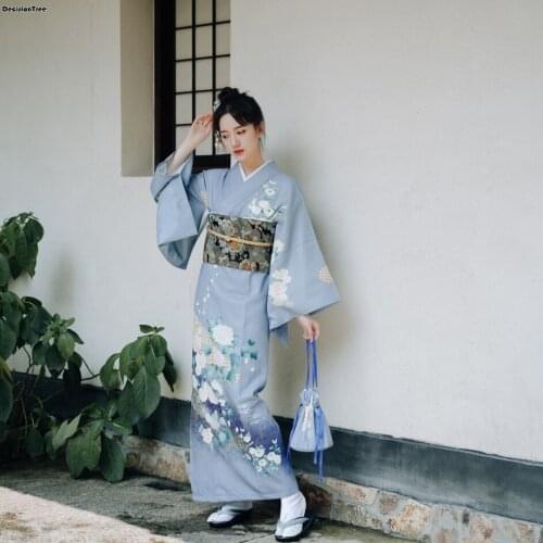 2021 japanese girl geisha clothing woman kimono dress sakura print v-neck sexy yukata wedding party photography performance