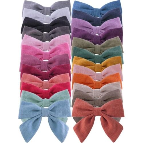 24 PCS Linen Bow Nylon Headbands 3.2 inch Hair Bow clips Barrettes Toddler Baby Girls Soft Hairband Kids Hair Accessories