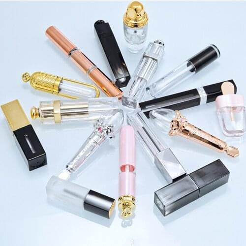 5pcs Clear Lip Gloss Containers with Silver Gold Rosegold Pink Purple Lid Empty Cosmetic Containers Lip Balm Tube Sample