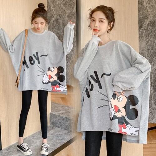 7091# Maternity Clothes Spring Autumn Cotton Cartoon Printed Tops Clothes for Pregnant Women Casual T Shirt Dress