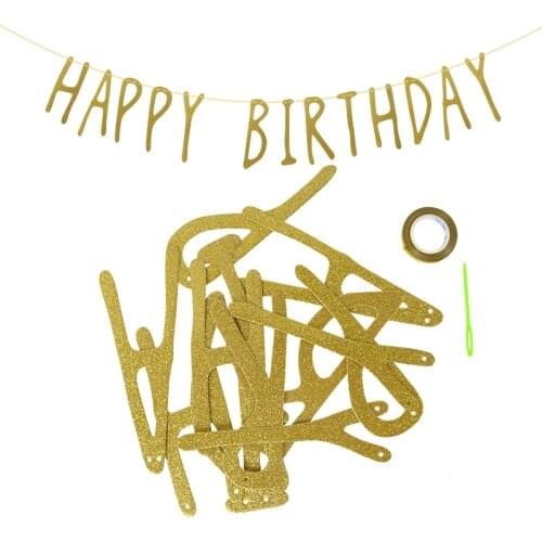 1 Set Happy Birthday Letter Flags Banners Glitter Gold Paper Garland Hanging Bunting Banner for Kids Adults Birthday Party Decor