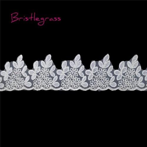 BRISTLEGRASS 1 Yard 2.75" Embroidered Flower Vine Tulle Mesh Lace Trims Applique Patch Bridal Wedding Dress Costume Sewing Craft