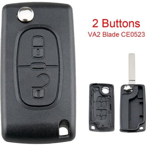 2 Buttons Black Car Key Case Fob Replacement Flip Folding Car Key Shell with Uncut Car Flip Key Fit for Citroen C2 C3 C4 C5 C6