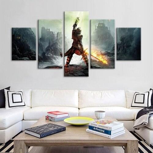 Home Decor Poster HD Pictures Prints Canvas 5 Piece Modular Game Poster Dragon Age Living Room Art Decorative Painting Framed