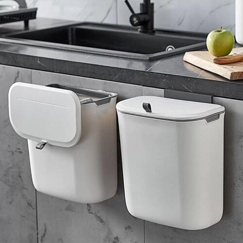 XiaoGui 7L/9L Trash Can Paper Basket Waste Bin Kitchen Wall-mounted Hanging Door With Cover Home Cabinet Door Trash Kitchen