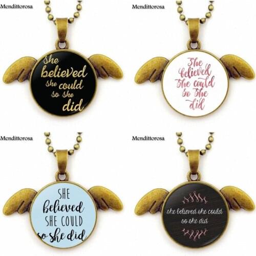 For Child She Could So She Did She Believed Fashion Jewelry Steampunk Women Gift Bronze Angel Wings Necklace