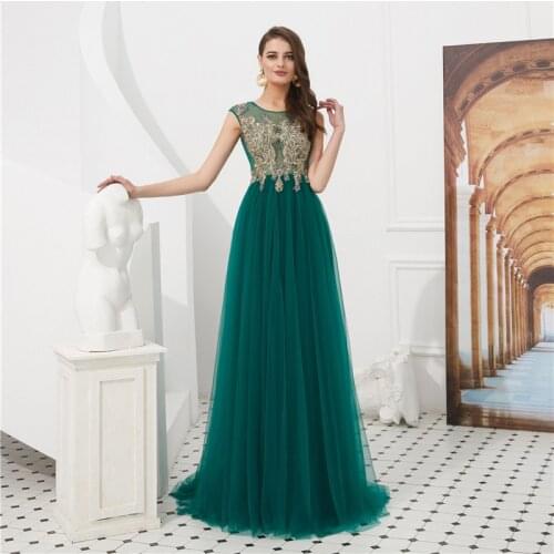 Elegant Green Tulle O-Neck Short Sleeve Appliques Trailing Ball Gown with Veil Party Dress Robe de soiree Vestido de noche 59324