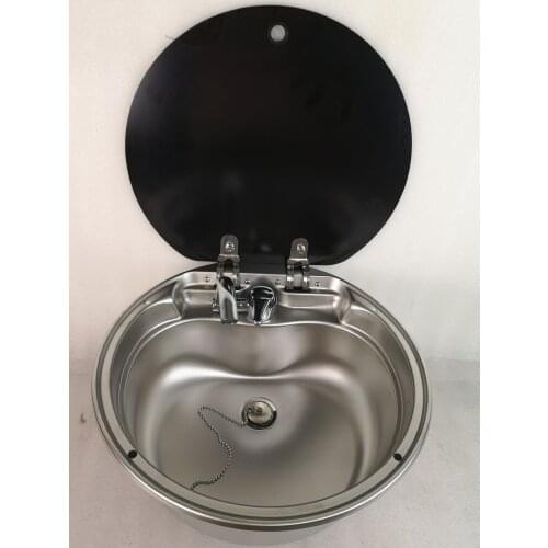 Ф408*150mm Stainless Steel Round Sink with Tempered Glass Lid FS-570 Boat Caravan RV