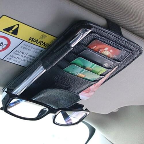 JX-LCLYL Car Sun Visor Multi-Pocket Card Sunglasses Pen Holder Organizer Bag Black