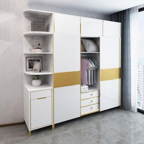 KAROIS 008Postmodern Minimalist Light Luxury Sliding Door Paint Large Wardrobe Stainless Steel Assembled Wardrobe