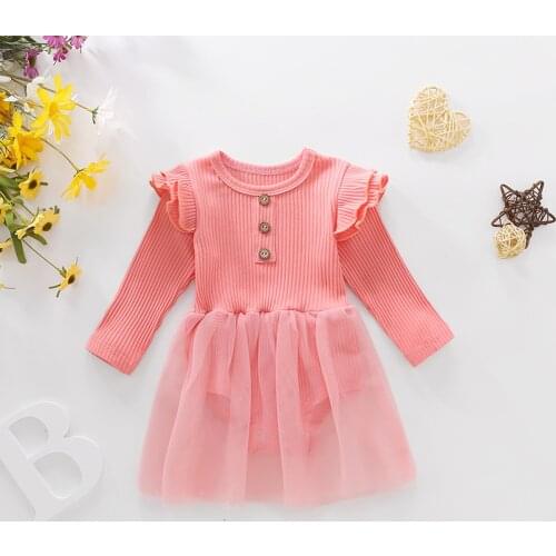 Infant Romper Dress Mesh Stitching Sweet Lotus Leaf Sleeves Single Breasted Decoration Prom Costume