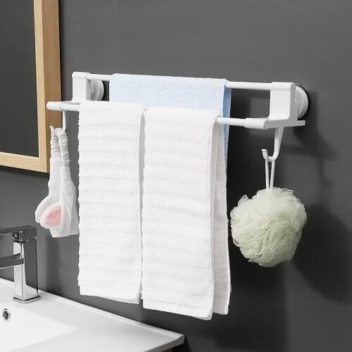 Multifunctional No trace Double Rod Towel Rack Holder Bathroom Accessories Punch-Free Wall Mounted Storage Shelf Home organizer