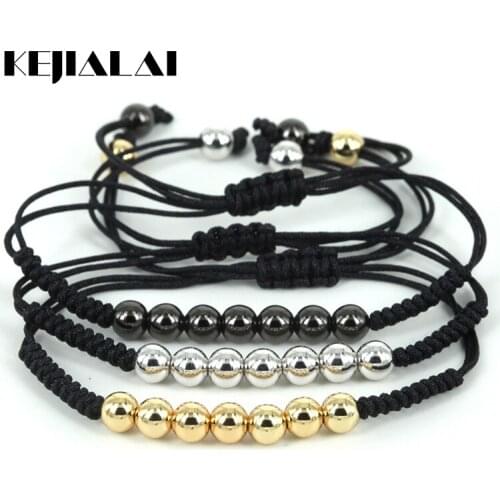 Brand New Bracelets, Gold Color 7 Ball Beads Braided Macrame Bracelet,European American Weaving Bracelets for Men,Best Gift