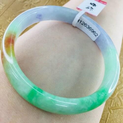 Send Certificate Natural Jadeite Bracelet Carved Purple Tricolor 54-61mm Womens Bracelet Jewelry Gift