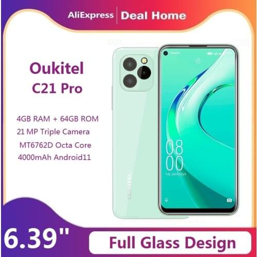 Oukitel C21 pro Smartphone 4GB 64GB 6.39"HD+4000mAh Octa Core Android11 Mobile Phone MT6762D 21M/8M Camera Cell Phone