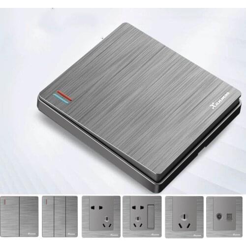 250V 86mm 1/2/3/4 gang 1/2 way PC panel Grey drawing flat panel concealed embedded wall switch weak current socket set X5G