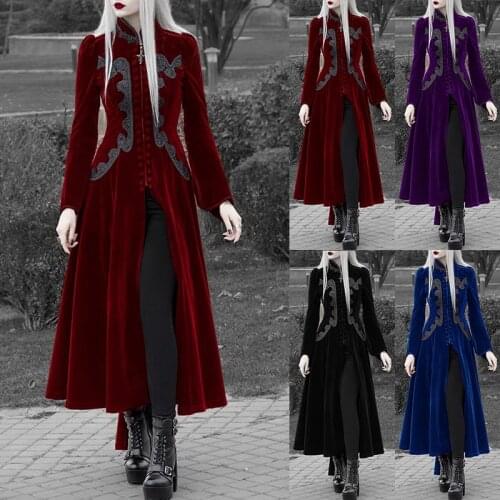 2021 Gothic Style Dress New Retro Waist Long Skirt Ruffled Long-Sleeved Stand-Up Collar Ancient Palace High Slit A-Line Skirt