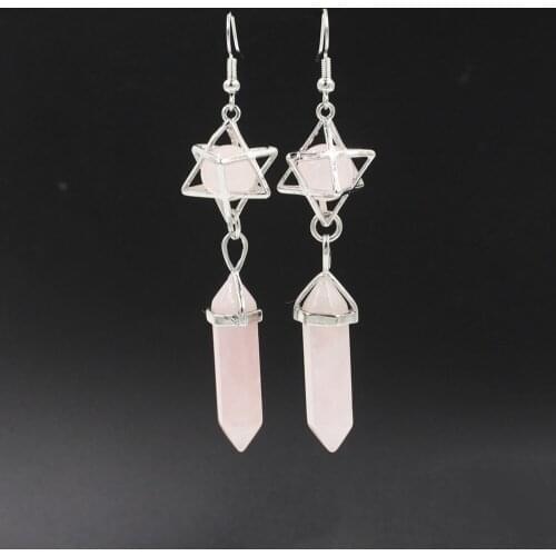 QIMOSHI Crystal Hexagon Eardrop for Woman Girls Real Healing Stone Earrings Korean Fashion Gift
