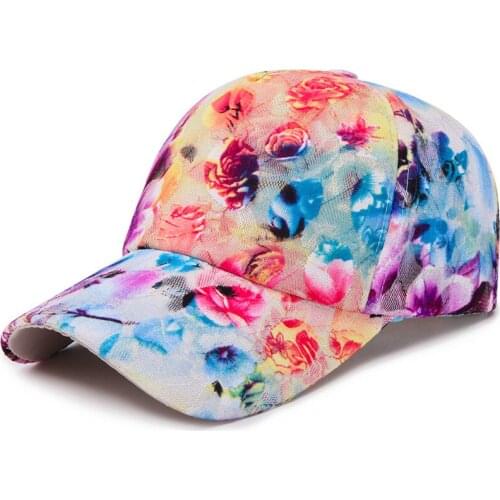 Adjustable Printed Caps for Women Men Trendy Flower Printed Snapback Hat Baseball Cap Quick Dry Mesh Cooling Baseball Cap