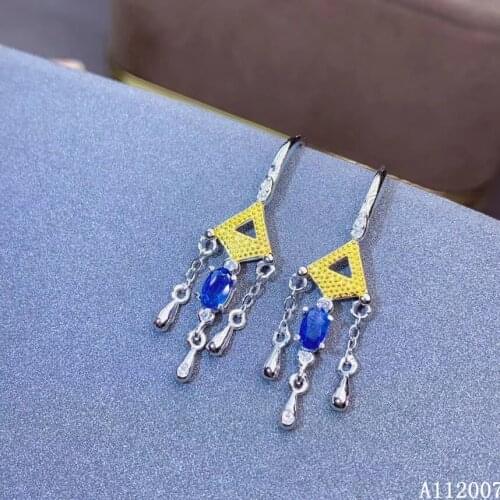 KJJEAXCMY 925 sterling silver natural sapphire earrings new ladies classic eardrop support test