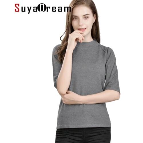SuyaDreamWomen Pullovers 85%Real Silk 15%Cashmere Half Sleeved Sweaters For Women 2020 FALL Winter Bottoming Knitwear Navy