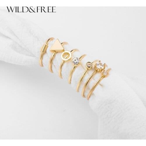 Wild&Free New Sexy Knuckle Rings Set For Women 7pcs Trendy Triangle Round Gold Silver Color Crystal Ring Set Fashion Jewelry