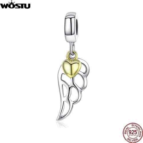 WOSTU 100% 925 Sterling Silver Hollow Fairy Wings Cute Charm Beads For Bracelet Pendant Authentic Silver Jewelry Making CQC838
