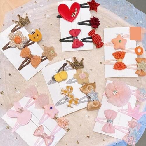 5 Pcs/set New Style Girl Hair Clips Hairpins Knitted Animal Cat Rabbit Flower Fabric Fruit Bowknot Baby Hairpin Hair Accessories