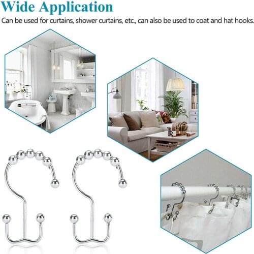 Shower Curtain Ring Hook Multifunctional Rust-resistant Double Glide Shower Hooks for Bathroom Living Room Bedroom can CSV