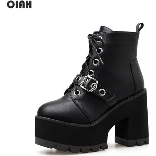 Perixir Design 2020 New Winter Platform Motorcycle Boots High Heel Metal Decor Black Cool Rivet Square Heel Zip Lady Shoes