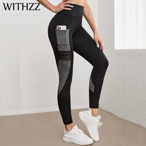 WITHZZ Female High Waist Skinny Pocket Running Fitness Women Pants Leggings