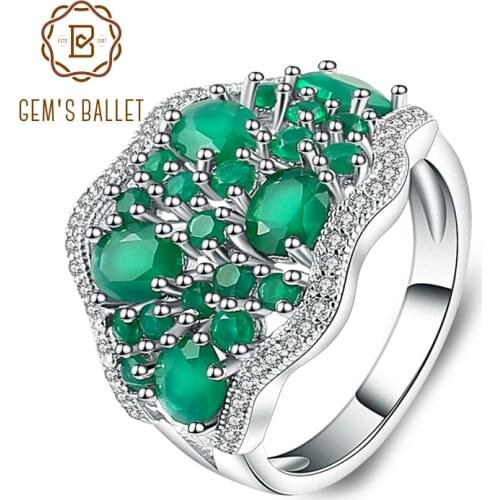 Gems Ballet 4.77Ct Natural Green Agate Vintage Ring For Women 925 Sterling Silver Gemstone Art Deco Ring Fine Jewelry