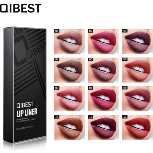 12pcs/set Waterproof Matte Lipstick Pencil Lip Liner Makeup Contour Lip Tint Sexy Batom Mate Long Lasting Moisturizer Lipliner