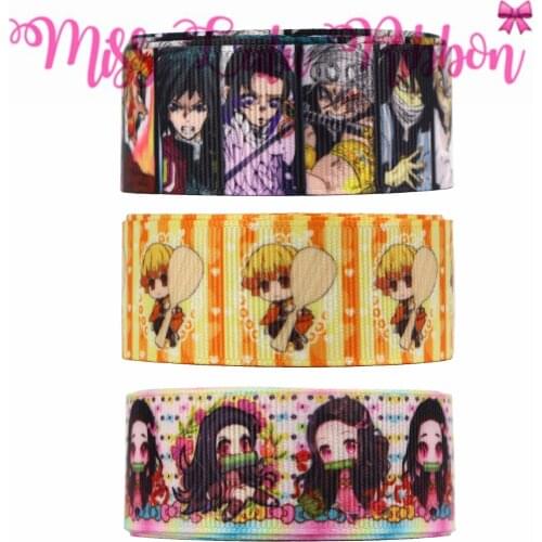 16mm-75mm Japan Cartoon Series Printed Grosgrain/Foe Ribbon Rainbow Stripes DIY Hair Bowknots 50yards/roll