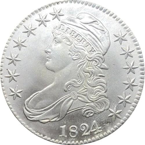 1824 United States 50 Cents ½ Dollar Liberty Eagle Capped Bust Half Dollar Cupronickel Plated Silver White Copy Coin