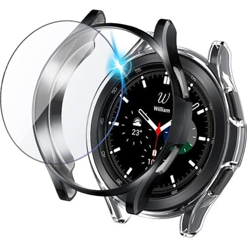 2set for Samsung Galaxy Watch 4 Classic 46mm 42mm case + Screen Protector Tempered Glass Protective Film TPU Case Accessories