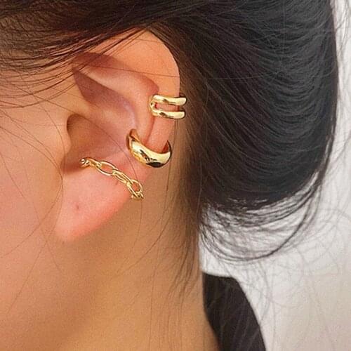 3Pcs Fashion Gold Irregular Geometric Clip Earrings For Women Without Piercing Puck Rock Vintage Ear Cuff Girls Jewerly серьги