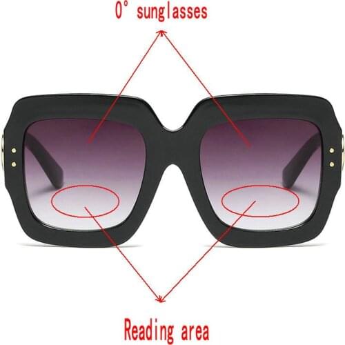 Oversized square Bifocal Reading Glasses Grey Lens Fashion Men and Women Spring Presbyopia Glasses Outdoor sunglasses FML