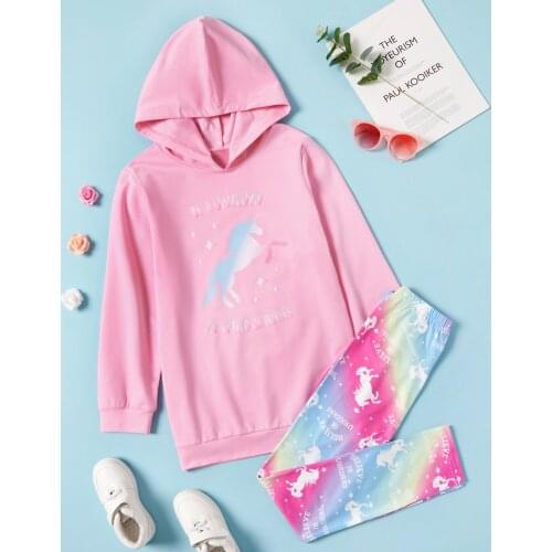PatPat Kid Girl Unicorn Hoodie and Leggings Set