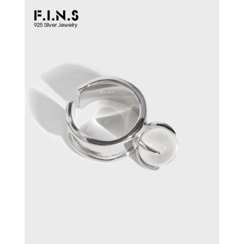 F.I.N.S Korean Simple Transparent Round Crystal Ball S925 Sterling Silver Ring Wide Open Delicate Wedding Fashion Fine Jewelry