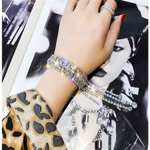 FYUAN Fashion Full Rhinestone Bracelet For Women 2019 Shiny Long Tassel Crystal Bracelets & Bangles Jewelry Gifts