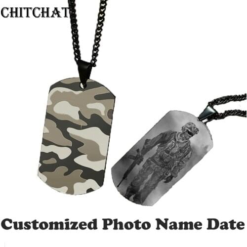 Customized Camouflage Necklace Engrave Name Date Photo Necklaces Personalized Rectangle Black Pendant For Man Gift